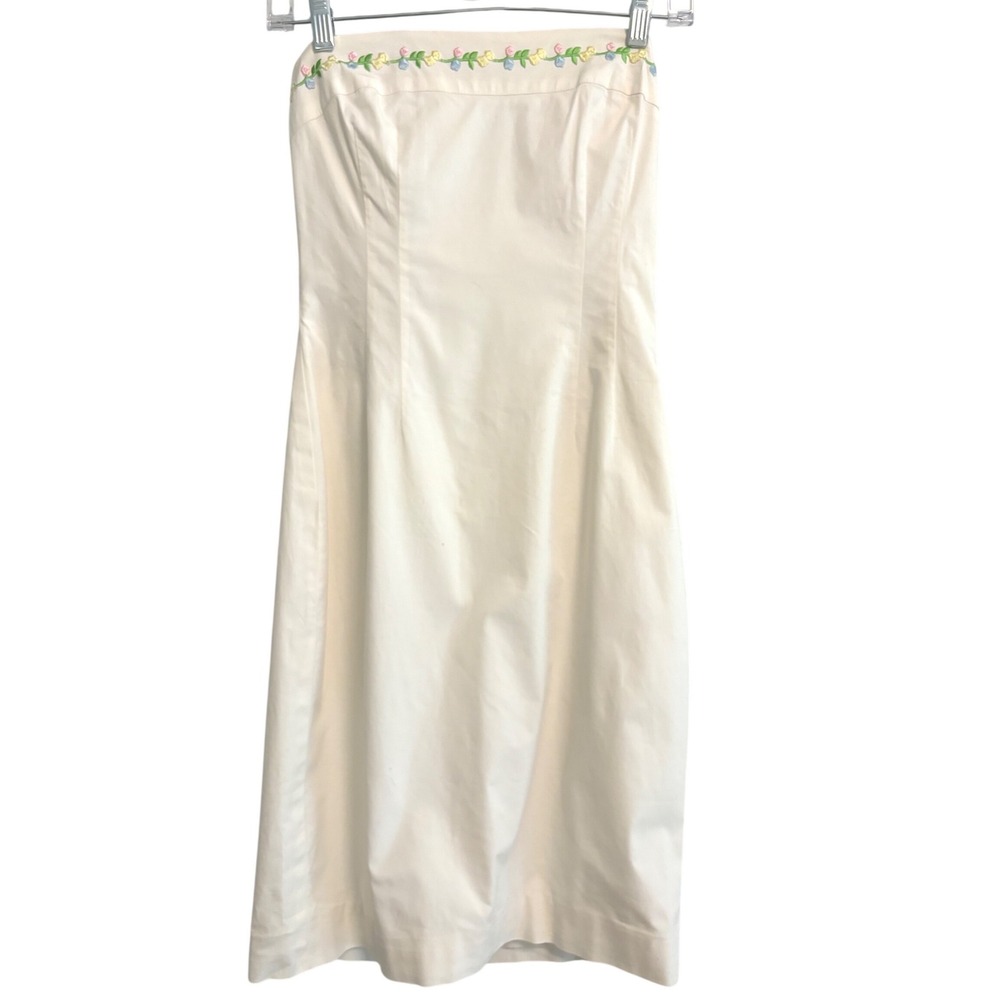 Shoshanna Womens Strapless Floral Embroidered Sheath Dress Ivory Size 6